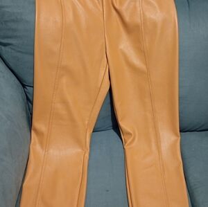 Tan Faux Leather Pants, By Nicole Miller, New